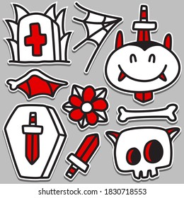 hand drawn kawaii doodle cartoon vampire design for wallpaper, stickers, coloring books, pins, emblems logos and more