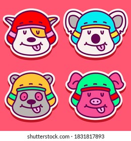 hand drawn kawaii doodle cartoon animal design for wallpaper, stickers, coloring books, pins, emblems logos, patch and more