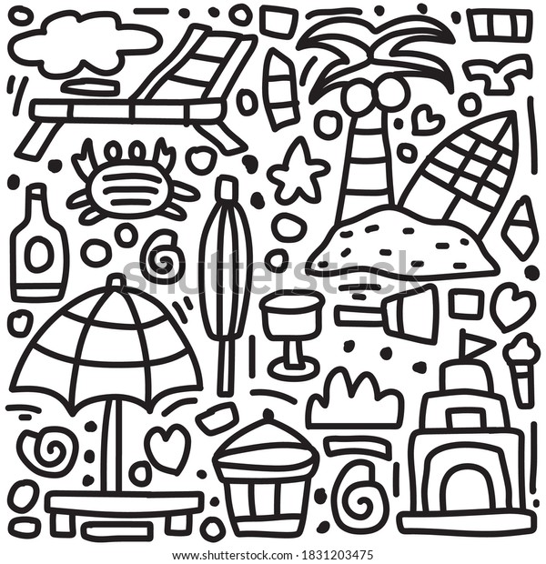 Hand Drawn Kawaii Doodle Cartoon Beach Stock Vector (Royalty Free ...