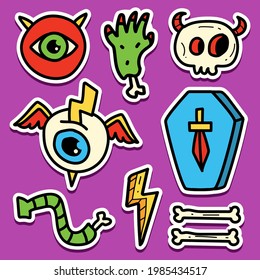 hand drawn kawaii doodle halloween cartoon sticker design