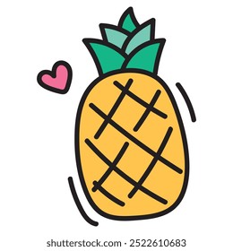 Hand Drawn Kawaii Doodle Illustration - Pineapple