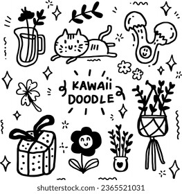 hand drawn kawaii doodle line design.