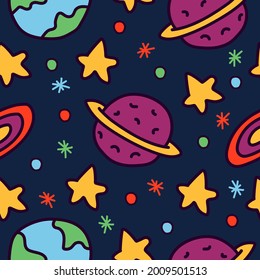 hand drawn kawaii doodle planet pattern design