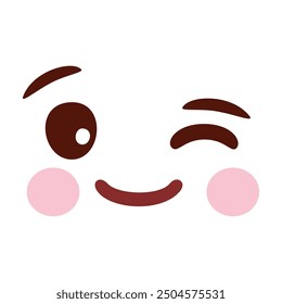 Hand drawn kawaii face on white background.