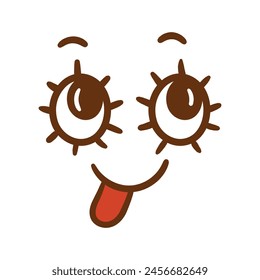 Hand drawn kawaii face, retro cartoon face illustration.