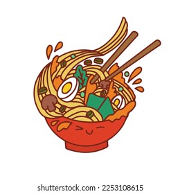 Hand drawn kawaii illustration noodle ramen