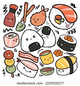 Hand drawn kawaii Japanese food doodle