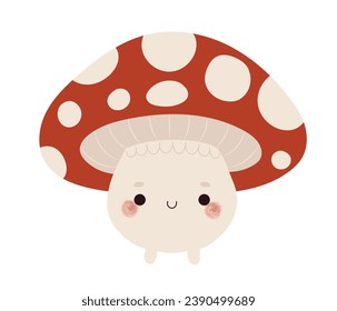 Hand drawn kawaii mushroom magical creature, isolated vector illustration