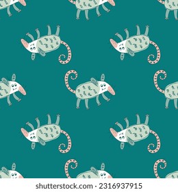 Hand drawn kawaii opossum seamless pattern. Perfect print for tee, textile and fabric. Cute vector illustration for decor and design.


