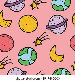 hand drawn kawaii planet cartoon doodle pattern design