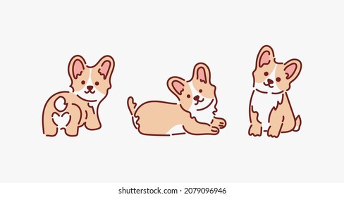 Hand drawn kawaii playful cute Corgi and Shiba Inu dogs in various poses. Vector illustration