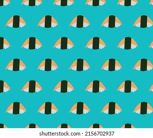 hand drawn kawaii sushi Color seamless pattern vector. blue background