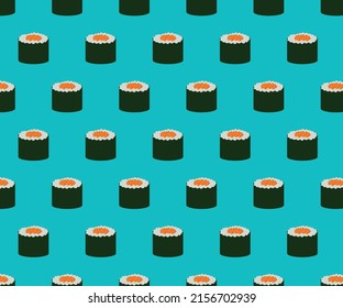 hand drawn kawaii sushi Color seamless pattern vector. blue background