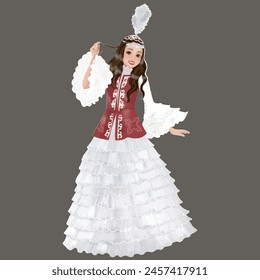 hand drawn kazakh girl wearing traditional kazakh clothes illustration