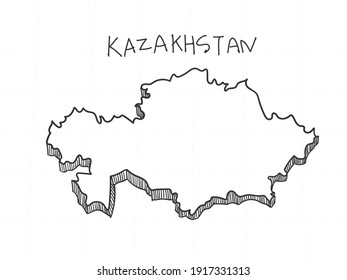 Hand Drawn of Kazakhstan 3D Map on White Background. 