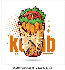 Hand drawn Kebab Shawarma doodle cartoon illustration