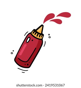 Hand drawn ketchup bottle. Fast food illustration in doodle style. Sketch of sauce bottle.