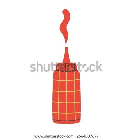 Hand drawn Ketchup Squeeze Bottle. Playful condiment vector illustration for menu design, sticker, or packaging project.
