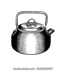 hand drawn kettle black and white illustration