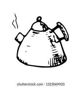 Hand Drawn kettle doodle. Sketch style icon. Decoration element. Isolated on white background. Flat design. Vector illustration.