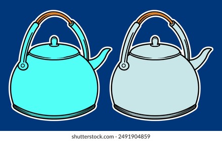 Hand Drawn Kettle Sticker Vector Illustration