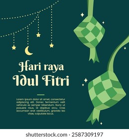 Hand drawn ketupat Idul Fitri  greeting background illustration