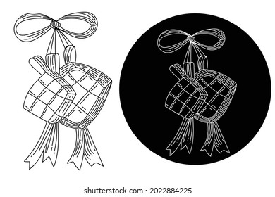 Hand Drawn Ketupat sketch Vector Illustration two style black and white. eid al fitr indonesia traditional food