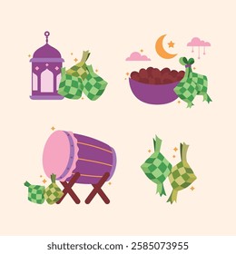 Hand drawn ketupat sticker collection vector illustration