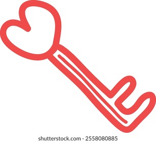 Hand Drawn Key With Heart Vector Illustration