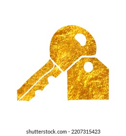 Hand drawn Key icon in gold foil texture vector illustration