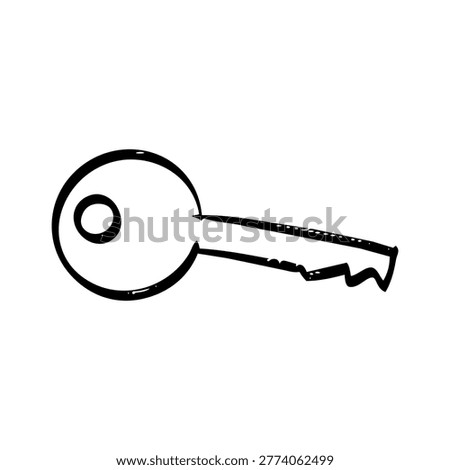 Hand Drawn Key Illustration in Doodle Style. Minimalist Security and Access Icon Vector.