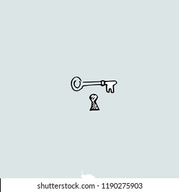 Hand drawn key and keyhole. Vector template,