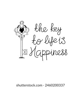 Hand Drawn The Key To Life Is Happiness Calligraphy Text Vector Design.