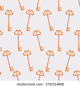 Hand drawn key seamless vector pattern. Decorative background with old golden keys. Ornament for greeting card, package and wallpaper.