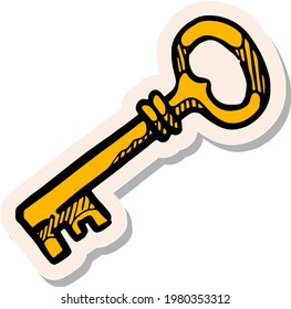 Hand drawn key in sticker style vector illustration