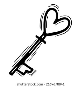 Hand drawn key. Symbol of esotericism, mysticism, witchcraft. Secret. Magical element. Vector illustration