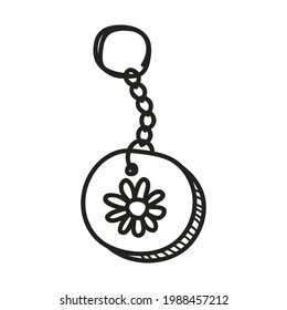 hand drawn keychain with flower symbol, doodle vector illustration.