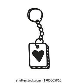 hand drawn keychain with love symbol, doodle vector illustration.