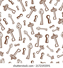 Hand drawn keys   keyhole  Seamless ornament for different backgrounds from postcard to wrapping paper   fabric  Vector elements are easy to recolor 