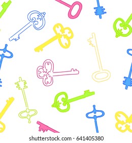 Hand drawn keys seamless vector pattern