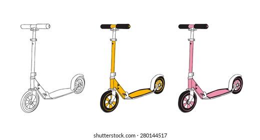 Hand drawn kick (push) scooter