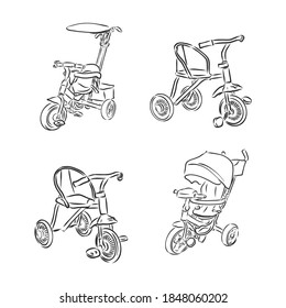 Hand drawn kid bicycle doodle. Sketch children's toy icon. Decoration element. Isolated on white background. Vector illustration. children's Bicycle vector sketch illustration