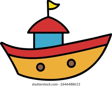 hand drawn kids boat doodle style vector art illustration.