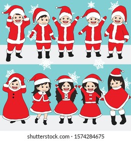hand drawn kids in christmas costumes