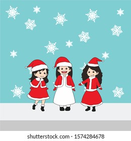hand drawn kids in christmas costumes