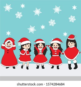 hand drawn kids in christmas costumes