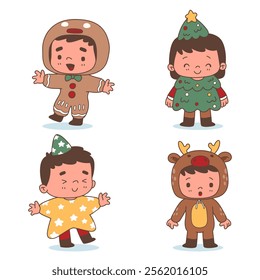 Hand Drawn Kids in Christmas Costumes