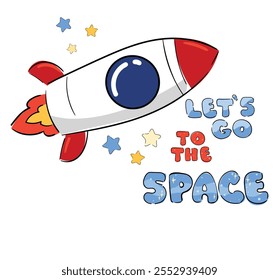 Hand Drawn Kids Cute Rocket Vector Print Space Adventure Illustration