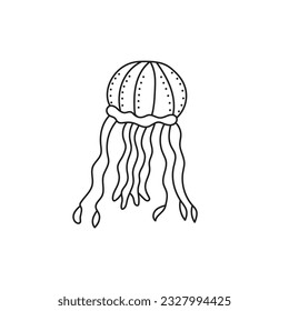 Hand drawn Kids drawing Cartoon Cute Jellyfish Vector Illustration Isolated on White Background