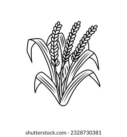 Hand drawn Kids drawing Cartoon Vector illustration cute wheat plant icon Isolated on White Background